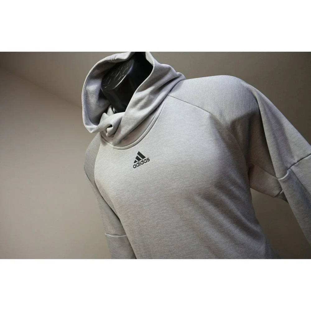 Adidas Hoodie Men Medium Grey Crossover Neck Athletic Activewear Excellent
